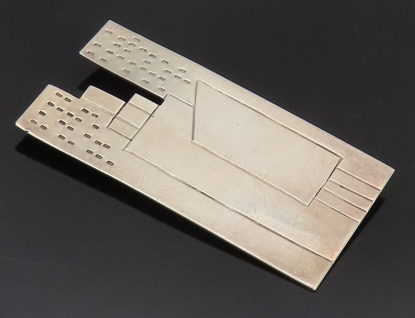 925 Sterling Silver  Vintage Etched NYC Skyscraper Puzzle Brooch Pin  BP10432