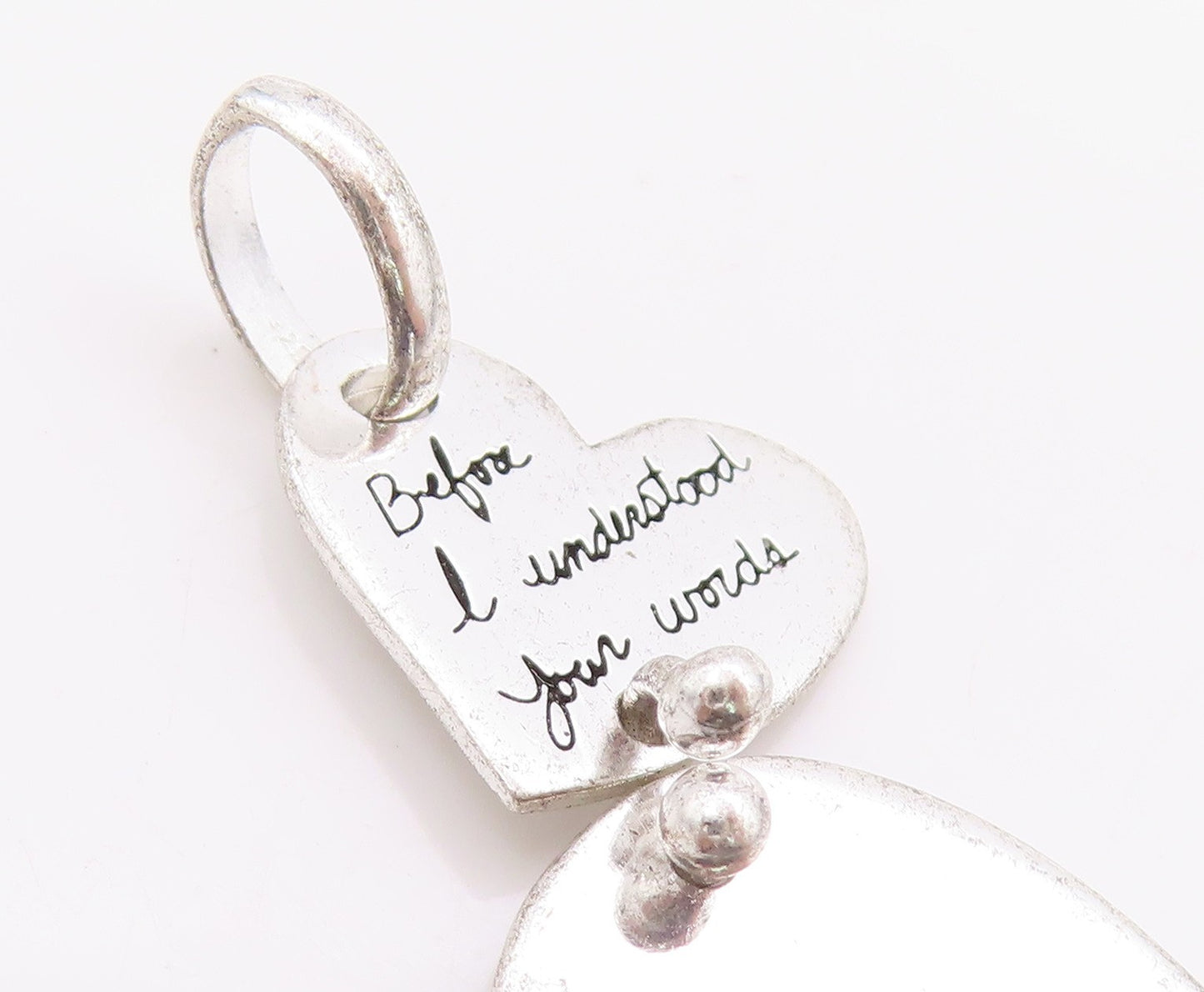 925 Sterling Silver Vintage Pendant Etched Love Message On Hearts  PT24485