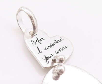 925 Sterling Silver Vintage Pendant Etched Love Message On Hearts  PT24485