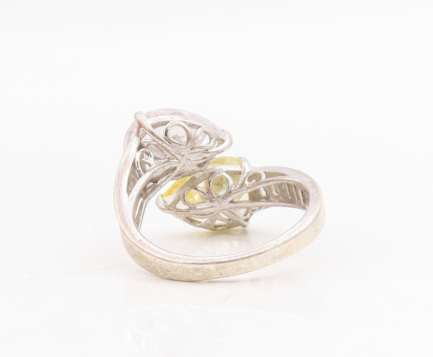 925 Sterling Silver Vintage Ring Drop Cut Citrine & CZ Bypass  Sz 7  RG31727