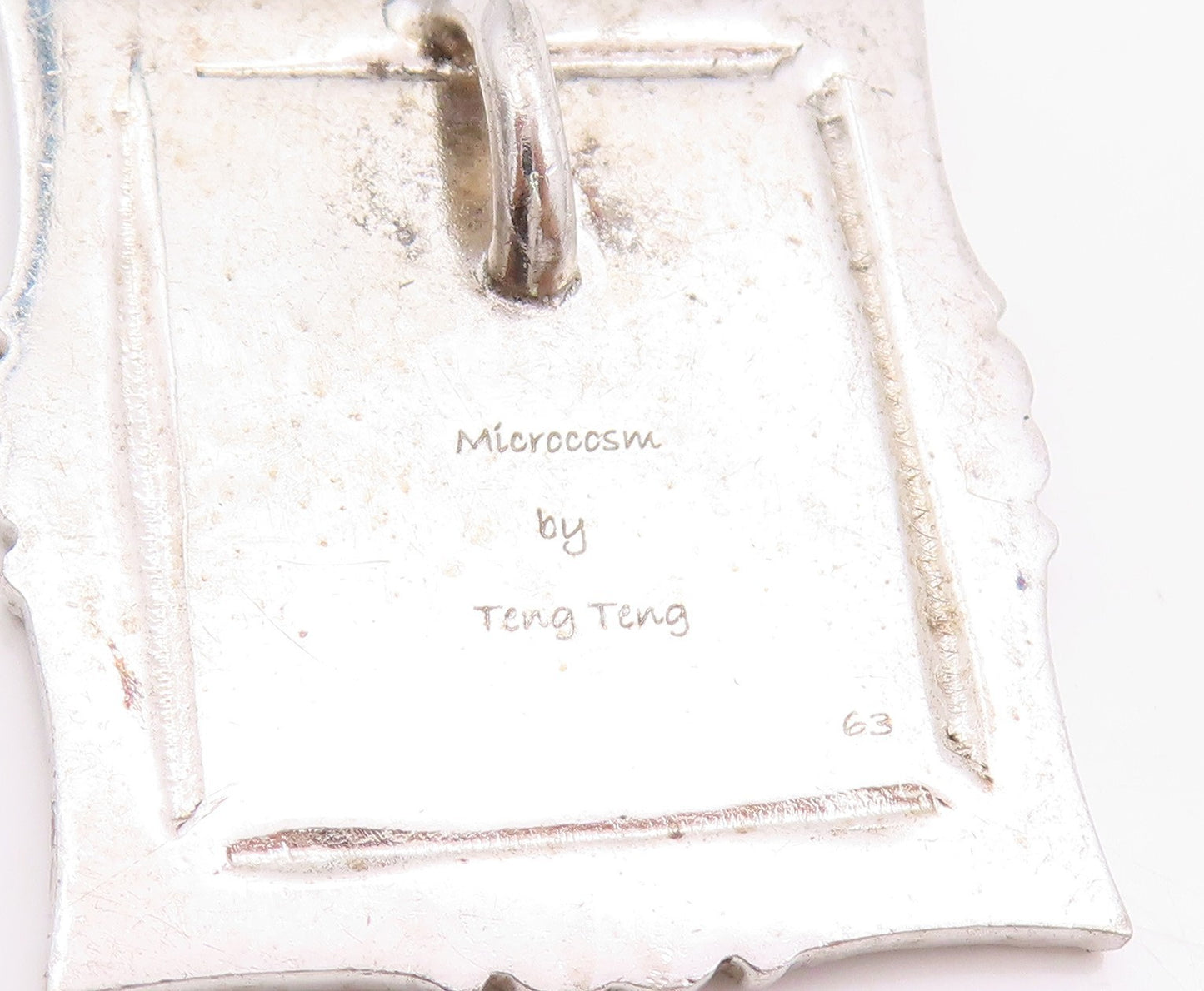 925 Sterling Silver Vintage Pendant Etched Teng Teng Painting Frame  PT24782
