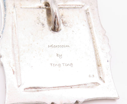 925 Sterling Silver Vintage Pendant Etched Teng Teng Painting Frame  PT24782
