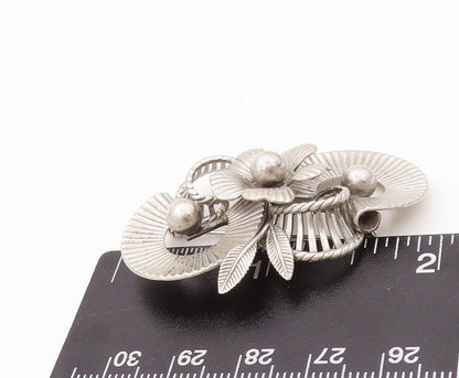 925 Sterling Silver Vintage Brooch Pin VAN DELL Grooved Floral Design  BP11163
