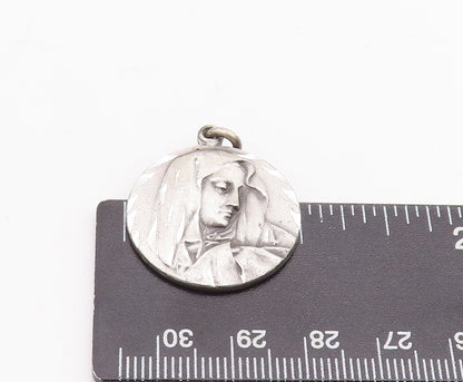 925 Sterling Silver Vintage Pendant Religious Carved Mother Mary Coin  PT23226