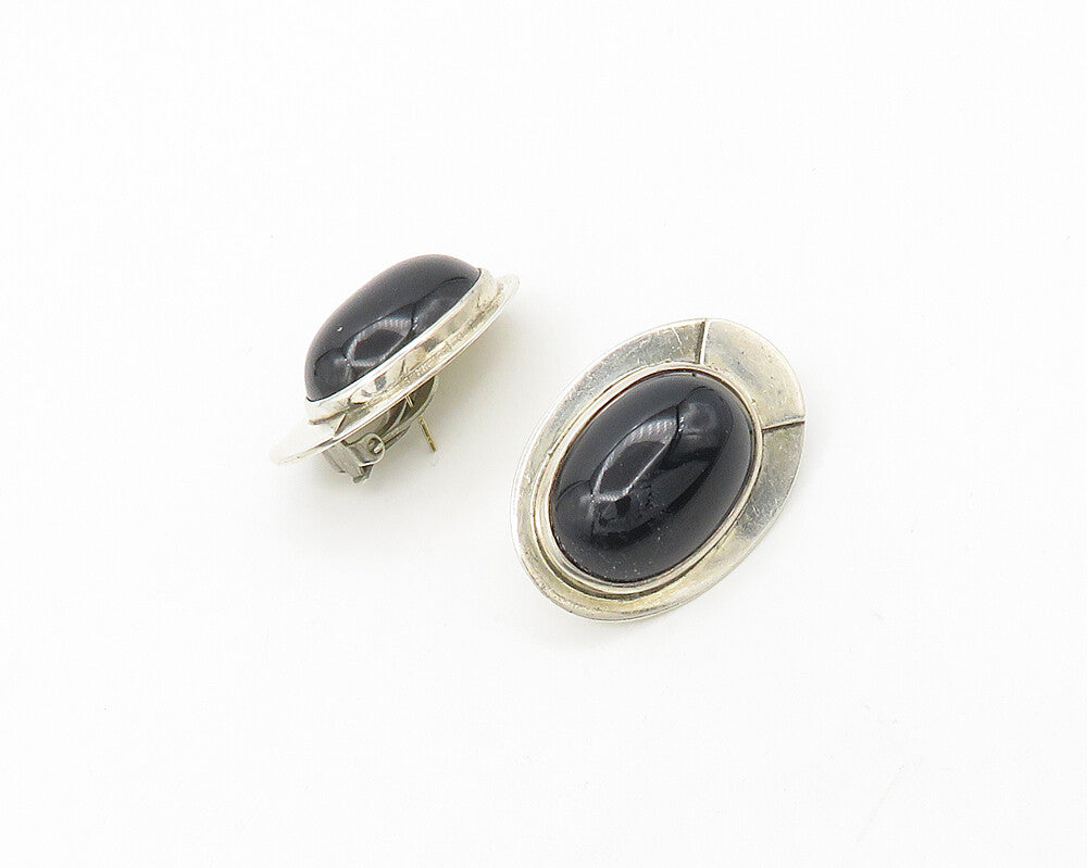 MS NAVAJO 925 Silver & 14K GOLD  Vintage Black Onyx Non Pierce Earrings EG9192