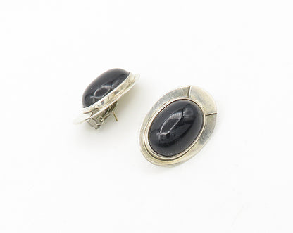 MS NAVAJO 925 Silver & 14K GOLD  Vintage Black Onyx Non Pierce Earrings EG9192
