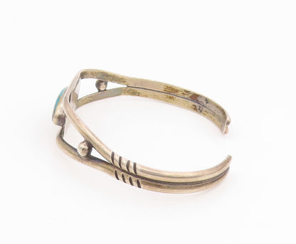 NAVAJO 925 Sterling Silver Vintage Split Band Oval Turquoise Bracelet  BT10028