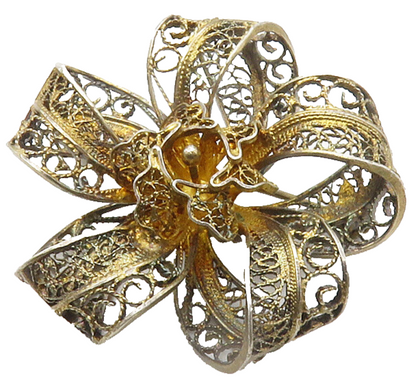 925 Sterling Silver  Vintage Swirl Filigree Flower Ribbon Brooch Pin  BP5485