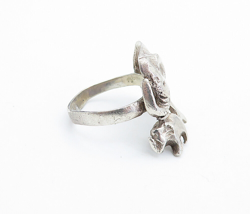 925 Sterling Silver  Vintage Mom & Baby Elephant Band Ring Sz 5.5  RG6606