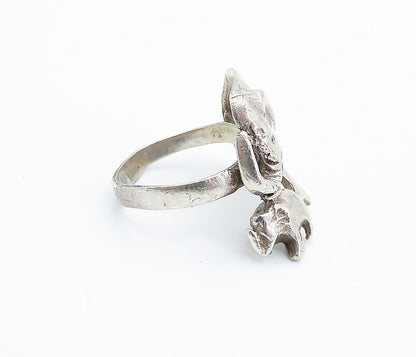 925 Sterling Silver  Vintage Mom & Baby Elephant Band Ring Sz 5.5  RG6606
