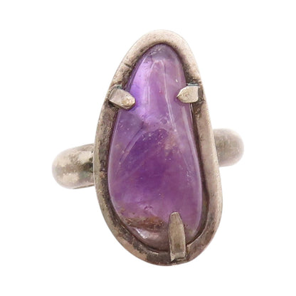 925 Sterling Silver Vintage Ring Modernist Amorphas Shape Amethyst Sz 7  RG32637