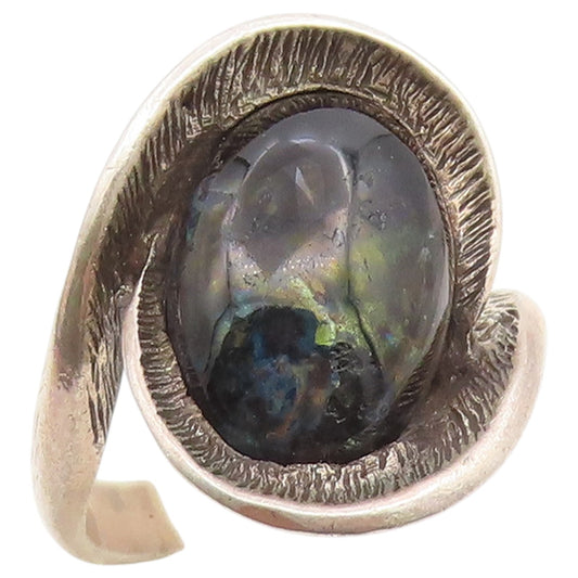 925 Sterling Silver Vintage Ring Modernist Labradorite Band  Sz 8.5  RG36798