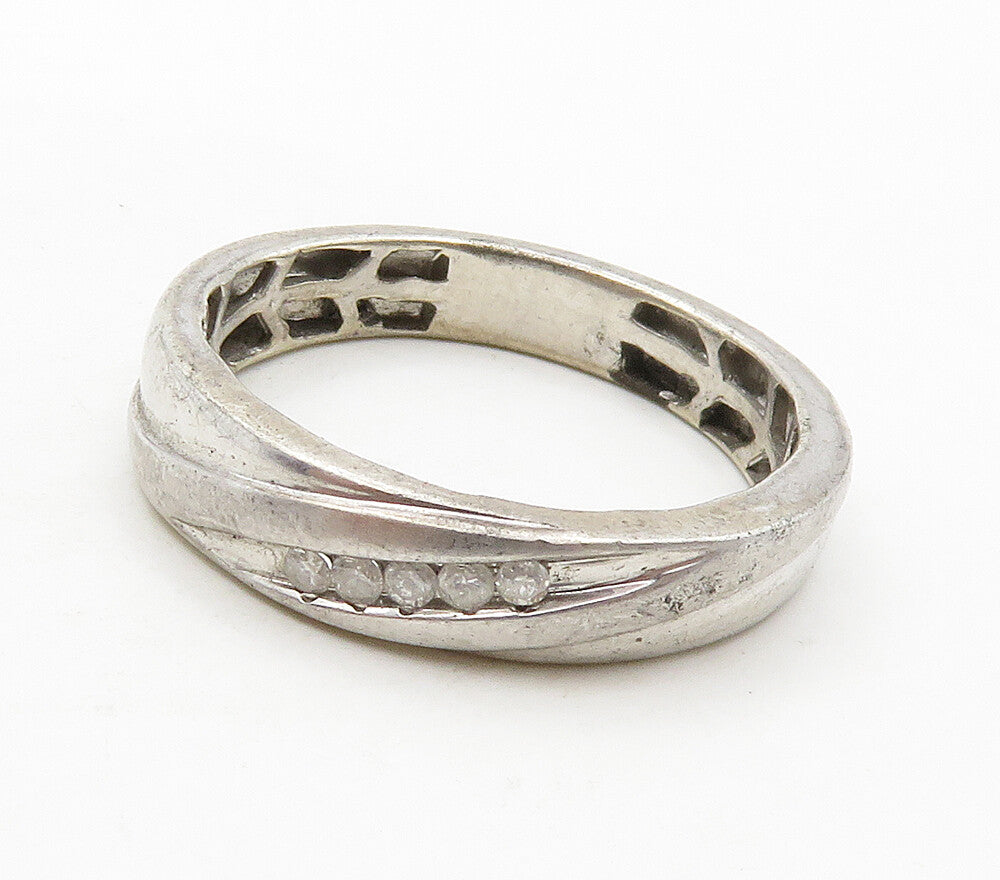 925 Sterling Silver  Vintage Genuine Diamonds Shiny Band Ring Sz 10.5  RG15965