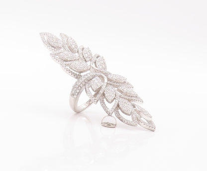 925 Sterling Silver Vintage Ring CZ Inlay Large Leaves Cutout  Sz 7  RG32331