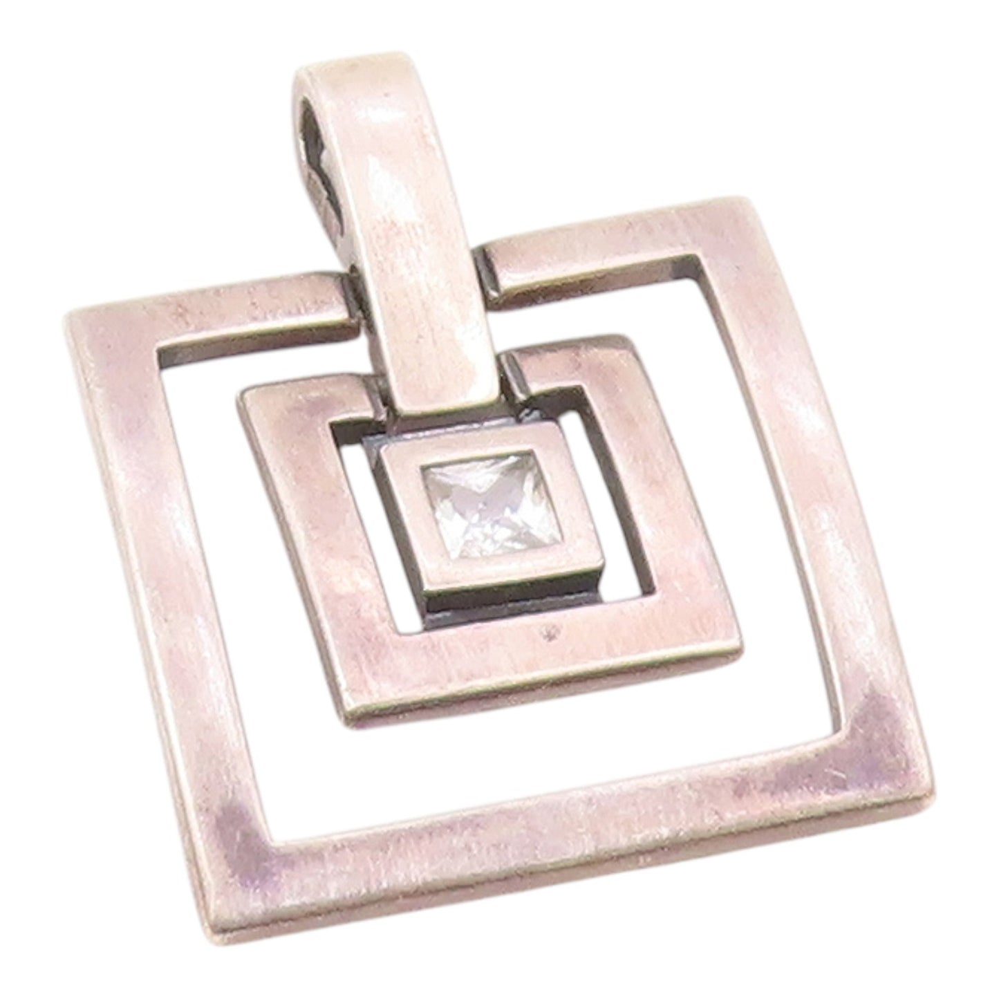 925 Sterling Silver  Vintage Graduated Square Cubic Zirconia Pendant  PT20436
