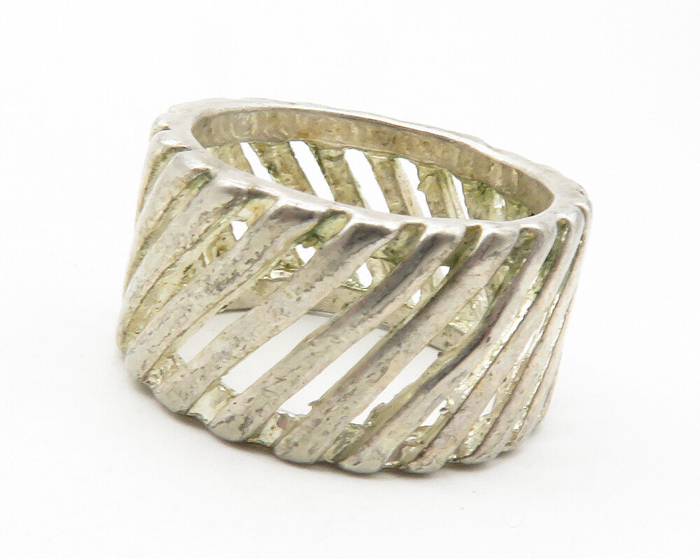 925 Sterling Silver  Vintage Shiny Slanted Open Design Band Ring Sz 6  RG11872