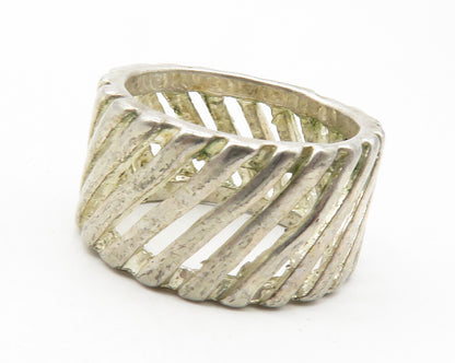 925 Sterling Silver  Vintage Shiny Slanted Open Design Band Ring Sz 6  RG11872