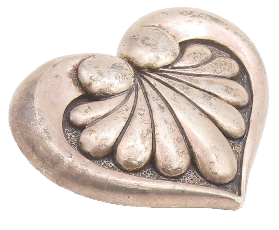 925 Sterling Silver Vintage Brooch Pin Swirly Carved Puffed Loved Heart  BP10648