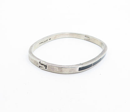 MEXICO 925 Sterling Silver Vintage Inlaid Black Onyx Oval Bangle Bracelet BT2021
