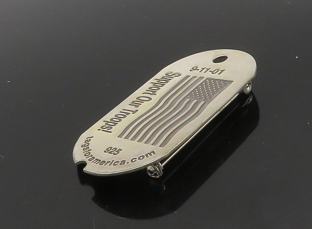925 Sterling Silver  Vintage Support Our Troops US Flag Brooch Pin  BP9162