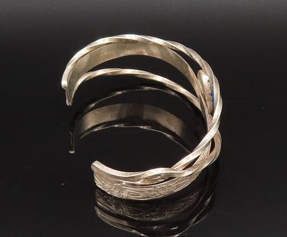 925 Silver  Vintage Floral Detail Overlapping Chrysocolla Cuff Bracelet BT9663