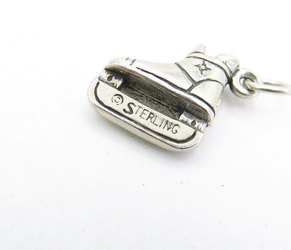 925 Sterling Silver  Vintage Petite Dark Tone Ice Skate Motif Pendant  PT4356
