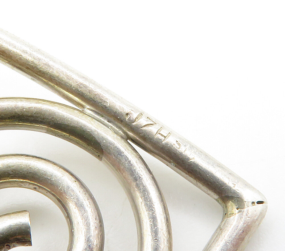925 Sterling Silver  Vintage Pink Topaz Open Spiral Love Heart Pendant PT11624