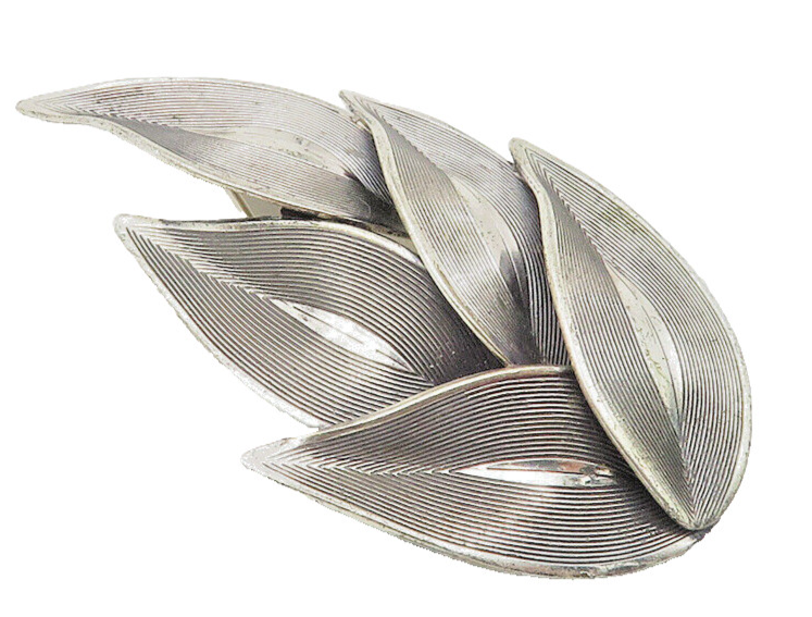 BEAU 925 Sterling Silver  Vintage Floral Leaf Bunch Motif Brooch Pin  BP4324
