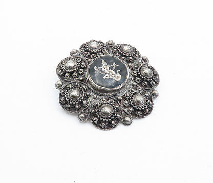 SIAM 925 Sterling Silver  Vintage Antique Niello Dancer Brooch Pin  BP1183