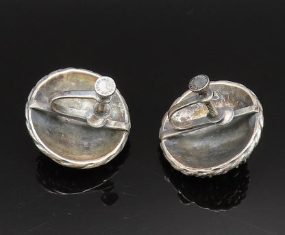 925 Sterling Silver  Vintage Round Multi Flower Screw Back Earrings  EG11842