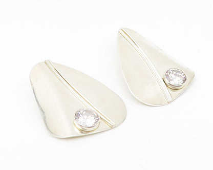 925 Sterling Silver  Vintage Cubic Zirconia Shiny Non Pierce Earrings  EG5712