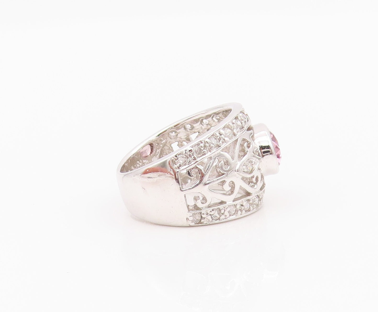 925 Sterling Silver Vintage Ring Designer 2 Tone CZ Swirls Cutout  Sz 5  RG33086