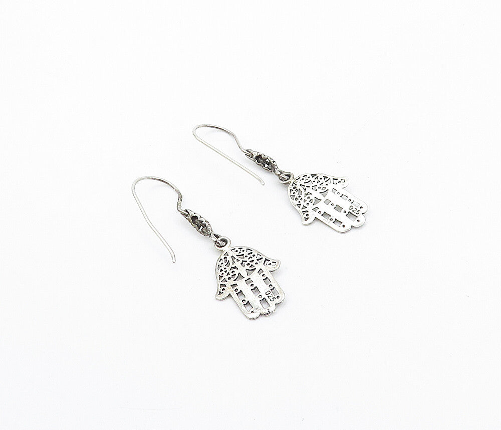925 Sterling Silver Shiny Petite Open Swirl Hamsa Dangle Earrings EG3246