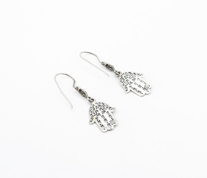 925 Sterling Silver Shiny Petite Open Swirl Hamsa Dangle Earrings EG3246
