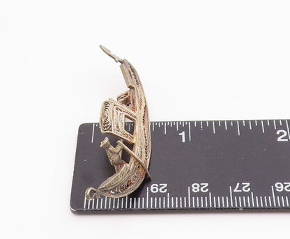 925 Sterling Silver Vintage Brooch Pin Filigree Miniature Gondola Boat  BP12450