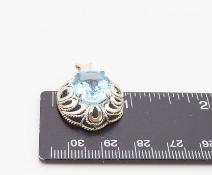 925 Sterling Silver Vintage Pendant Classic Oval Cut Blue Topaz Charm  PT26327