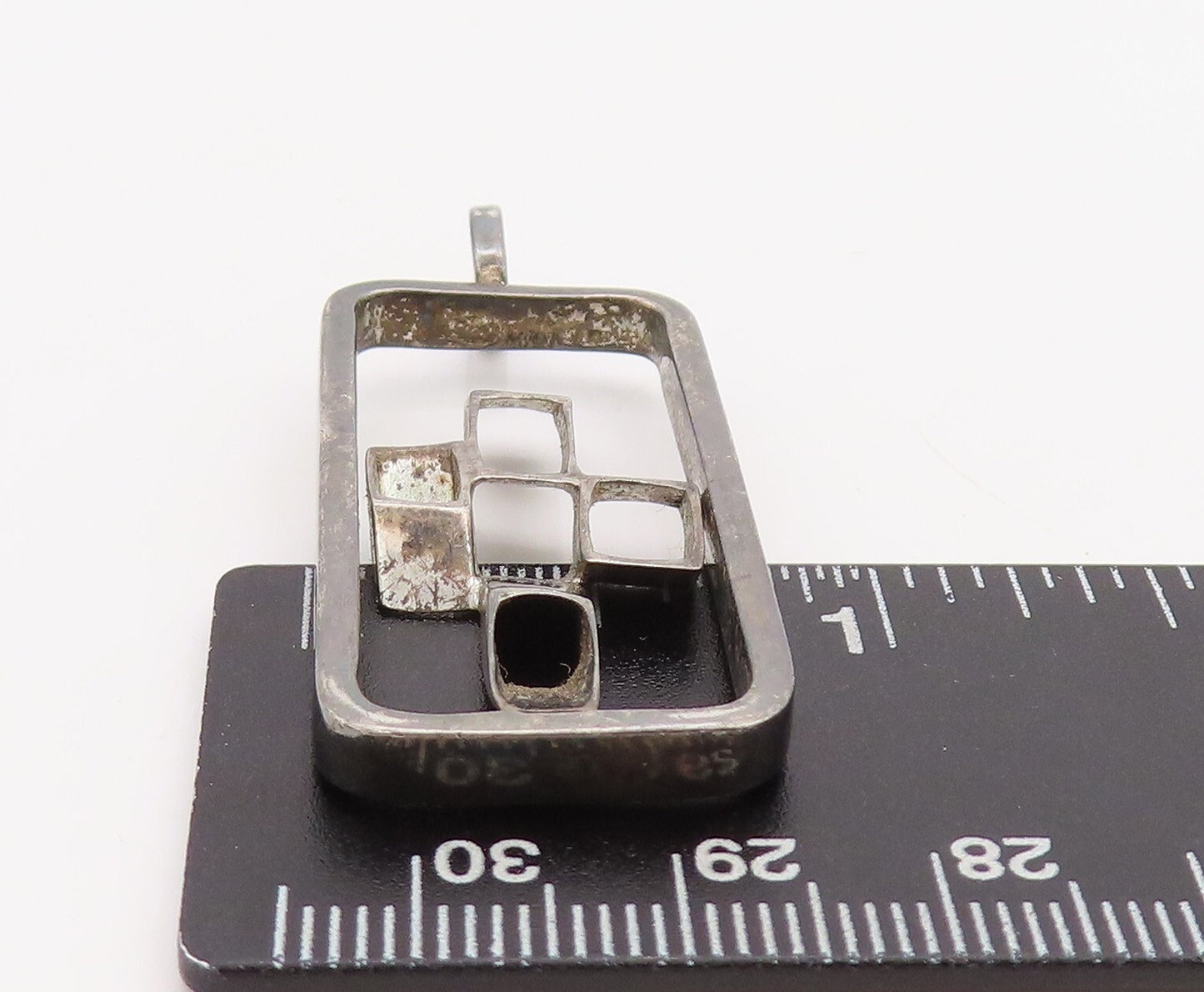 925 Sterling Silver Vintage Pendant Cutout Designer Cubical Cross  PT23529
