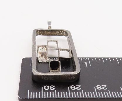 925 Sterling Silver Vintage Pendant Cutout Designer Cubical Cross  PT23529