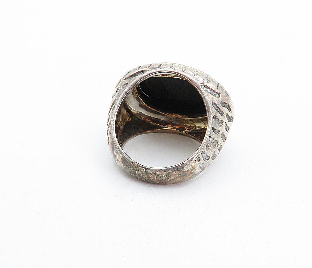 925 Sterling Silver  Vintage Black Hematite Fluted Cocktail Ring Sz 6.5 RG4087