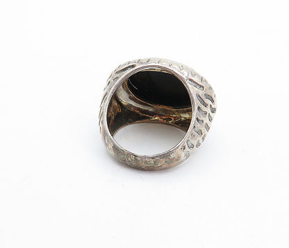 925 Sterling Silver  Vintage Black Hematite Fluted Cocktail Ring Sz 6.5 RG4087