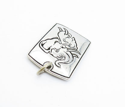 925 Sterling Silver  Vintage Shiny Etched Elephant Square Drop Pendant  PT5734