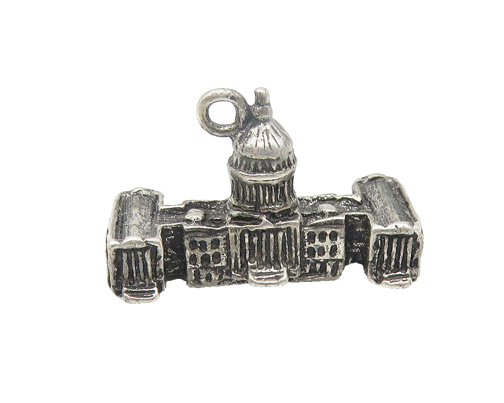 925 Sterling Silver  Vintage Dark Tone U.S. Capitol Building Pendant  PT9255