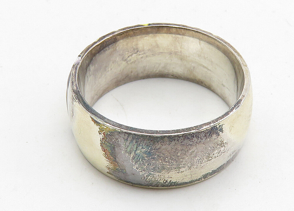 925 Sterling Silver  Vintage Enamel Coated Design Band Ring Sz 7  RG10457