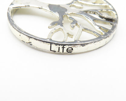 925 Sterling Silver  Vintage Shiny Round Tree Of Life Motif Pendant  PT8575