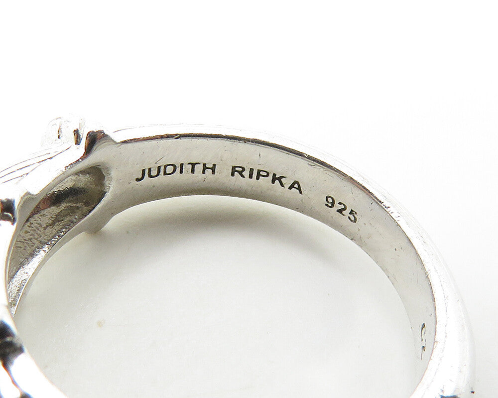 JUDITH RIPKA 925 Silver  Vintage Topaz Love Heart Band Ring Sz 6  RG19602