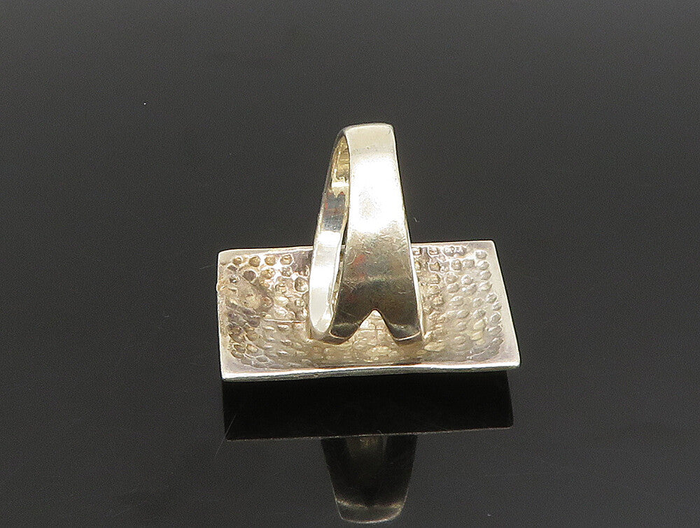 925 Sterling Silver  Vintage Rectangular Hammered Ring Sz 8.5  RG24304