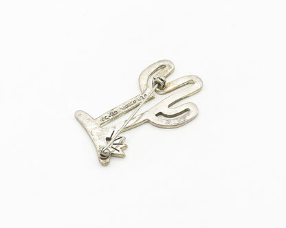 MEXICO 925 Sterling Silver  Vintage Shiny Cactus Outline Brooch Pin  BP7109