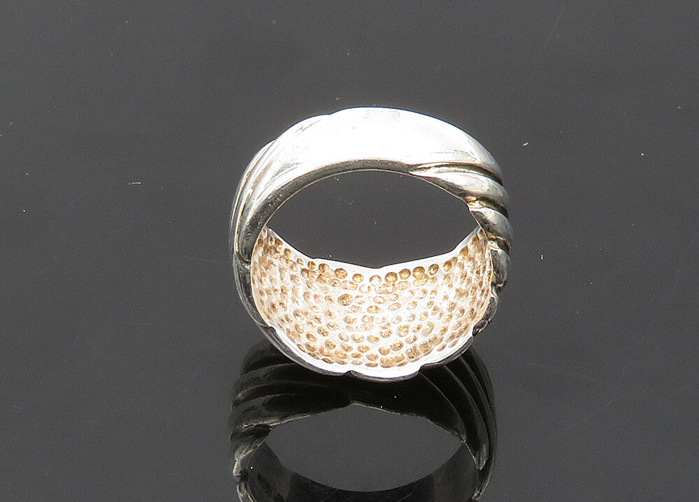925 Sterling Silver  Vintage Shiny Slanted Fluted Band Ring Sz 5  RG21282