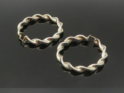 925 Sterling Silver  Vintage Shiny Round Twist Hoop Earrings  EG11484