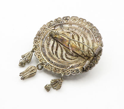 925 Sterling Silver  Vintage Antique Filigree Floral Dome Brooch Pin  BP6008